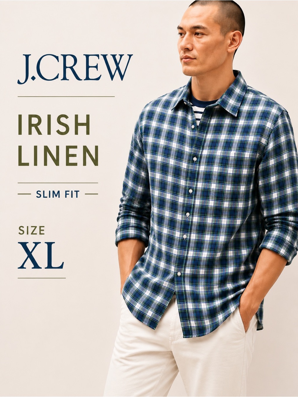 J.Crew Baird McNutt Irish Linen Plaid Button Down Shirt Slim Fit Size XL